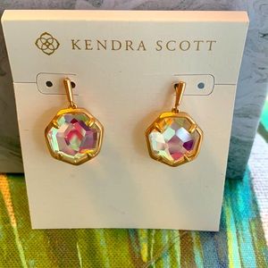 Kendra Scott Cynthia Rose Gold Dichroic Glass Drop Earrings VVEUC w/ Dust Bag